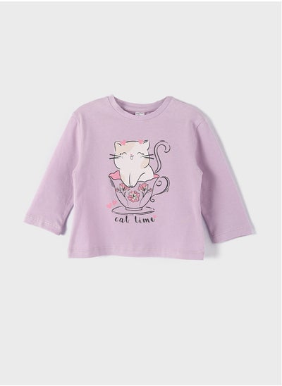 اشتري Crew Neck Long Sleeve Printed Baby Girl T-shirt في مصر