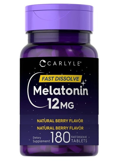 اشتري Carlyle Melatonin 12 mg Fast Dissolve 180 Tablets Nighttime Sleep Aid Natural Berry Flavor Vegetarian Gluten Free في الامارات