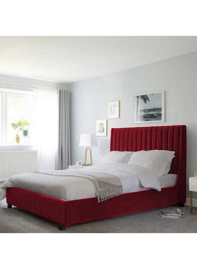 Buy Las Palmas | Wooden Bed Frame Upholstered in Velvet - Burgundy in Saudi Arabia