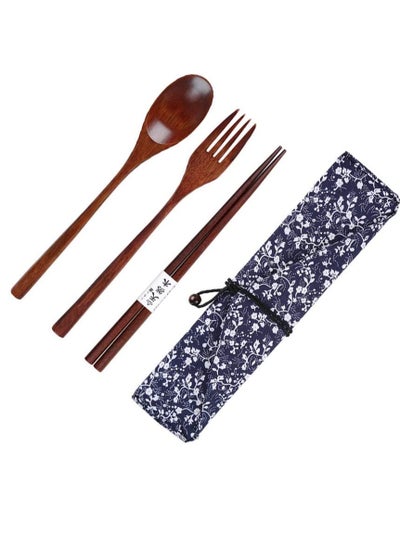 Buy Wooden Fork Spoon Three-piece Suit Japanese Korea Style Travel Portable Tableware Nice Dinnerware Foodie Travel Novelty Business in UAE