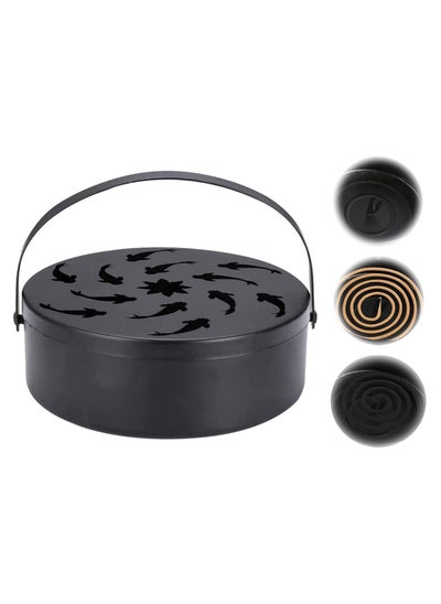 Buy Mosquito Coil Box Wrought Iron Hollow Portable Incense Burner Holder Flying Fish Hollow Out Mosquito Coil Holder Sandalwood Mosquitoes Repellent Burning With Handle in UAE