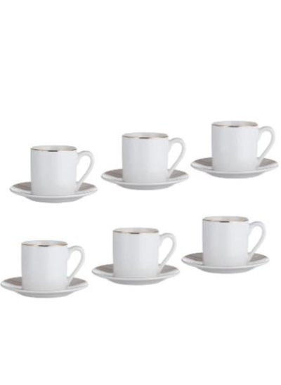 Buy A set of Turkish coffee cups, 6 cups and 6 saucers, made of bright white porcelain in Saudi Arabia