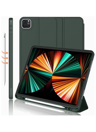 Buy New iPad Pro 12.9 Case 2021(5th Gen) with Pencil Holder [Support iPad 2nd Pencil Charging/Pair],Trifold Stand Smart Case with Soft TPU Back,Auto Wake/Sleep(Dark Green) in Egypt
