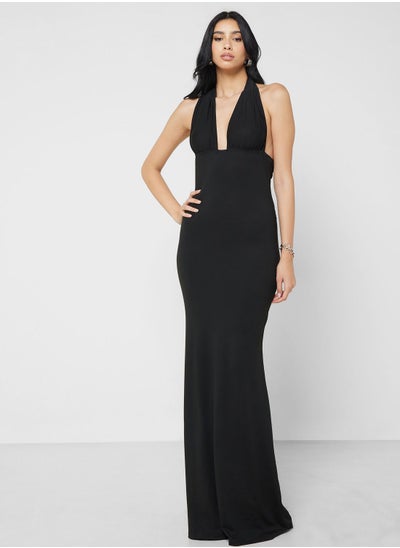 Buy Plunge Halter Maxi Dress in UAE