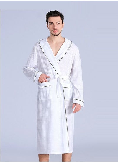 اشتري Cotton Hooded Bathrobe, Hooded Bathrobe with Piping - Lightweight, Long, Super Soft Spa Pajama Robe, Luxurious Bathrobe Waffle Fabric for Bathroom, Bedroom, Indoor and Outdoor في الامارات