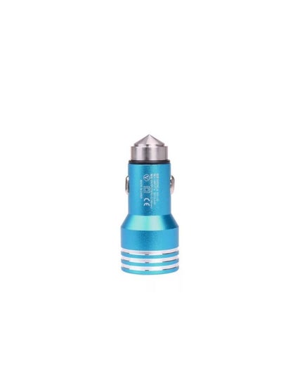 Buy Dual Usb Metal Alloy Car Charger Adapter With Emergency Safety Hammer Function Blue in Egypt