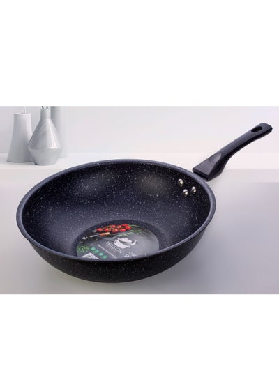 اشتري Aluminum Wok Pan 30x9cm with Marble Coating and Induction Bottom في الامارات