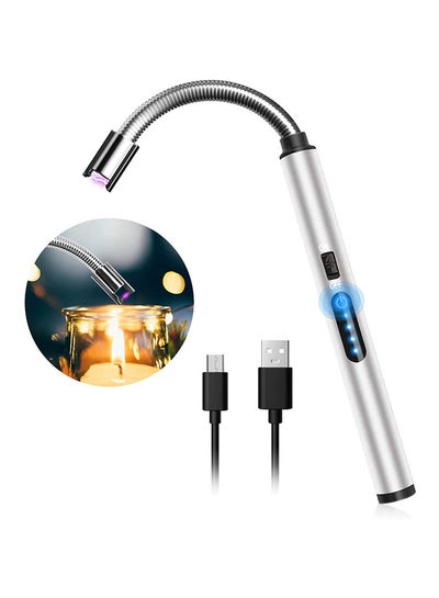 اشتري Candle Lighter, Electric Lighter USB Rechargeable Lighter with Battery Display,Touch Electric Arc Lighter Windproof Lighter for Lighting Candles,Fireworks,Stove,Camping (Black) (Silver) في مصر