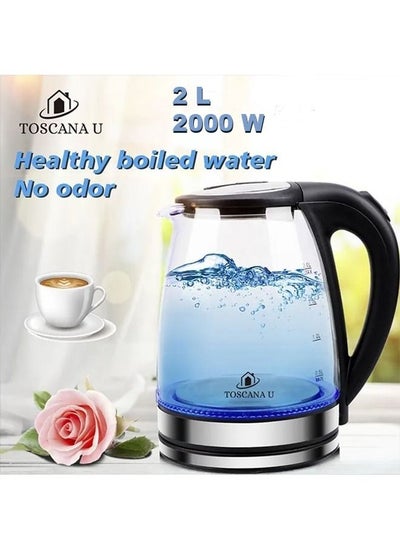 Buy Glass Electric Kettle 2L 2000 W with Blue Light in Saudi Arabia