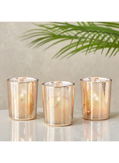 Buy Mreya 3-Piece Glass Candleholder Set 5.5 x 6.5 x 5.5 cm in Saudi Arabia