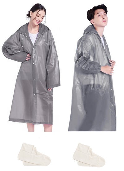 اشتري 4PCS Neutral One-piece EVA Thickened Raincoat with Rain Shoe Covers Outdoor Travel Waterproof Portable Raincoat Set في السعودية