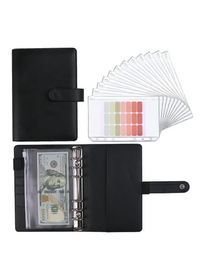 Buy A6 Budget Binder With Clear Zipper Pockets Money Saving Binder PU Leather Planner Notebook With Cash Envelope Organizer System for Financial Management (Black) in Saudi Arabia