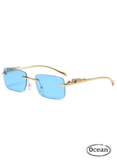 Buy Vintage Rimless Rectangle Sunglasses, Stylish Cheetah Metal Head Sunglasses, Metal Rimless Square Sunglasses for Women and Men in UAE