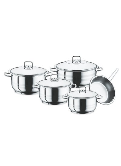 اشتري Stainless Steel Gastro 9-Piece Cookware Set  4 Cooking Pots with Lids and 1 Fry Pan في الامارات