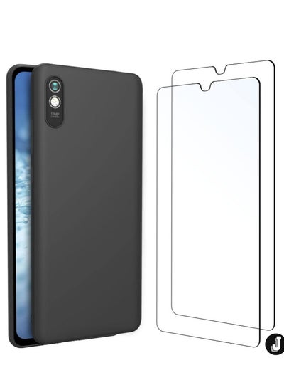 اشتري "2024 Ultra Thin Silicone Case for Xiaomi Redmi 9A – Black + 2-Pack Tempered Glass Screen Protector, Anti-Scratch, Full Protection" في الامارات