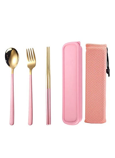 Buy Travel Cutlery Set, Stainless Steel Cutlery Set Portable Camp Reusable Flatware Pinkware,Include Fork Spoon Chopsticks with Case for Hiking Traveling Camping or School Lunch in UAE