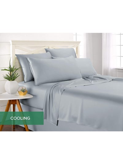 Buy Bamboo Bed Sheet Set 400TC Cool, Anti-Allergic, Soft and Silky Includes 1 Fitted, 1 Flat, 2 Pillowcase – Sky Blue in UAE