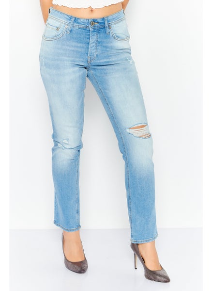 Buy Women Regular Fit Washed Denim Jeans, Blue in UAE