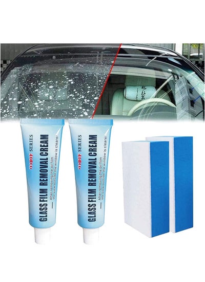 Buy Car Glass Oil Film Cleaner 2Pcs Glass Film Removal Cream Car Windshield Oil Film Cleaner Glass Stripper Water Spot Remover Glass Oil Film Remover with Sponge for Car and Home Bathroom Glass in UAE