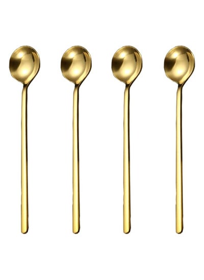 Buy Long Handle Iced Tea Spoon Set of 4,  Stainless Steel Gold Plated Coffee Spoons for Espresso in UAE