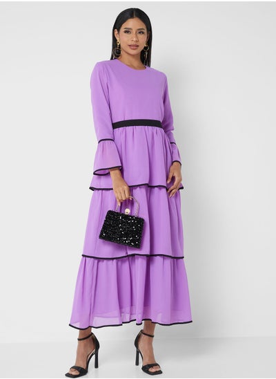 Buy Layered Dress With Contrast Piping in Saudi Arabia