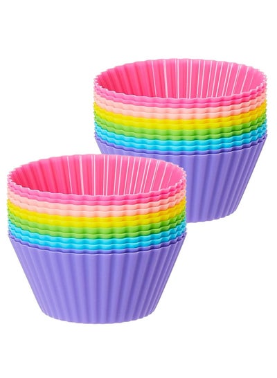 Buy 24 PCS Silicone Cupcake Non-Stick Muffin Cake Multicolored Chocolate Liner Baking Cup Mold in UAE