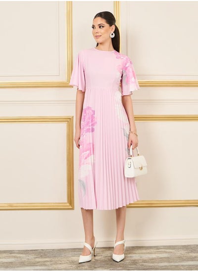 Buy Floral Print Pleated A-Line Midi Dress in Saudi Arabia