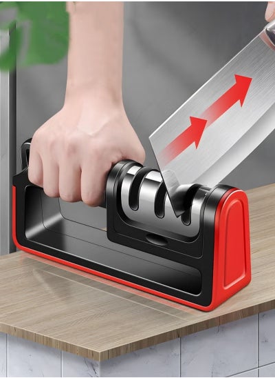 Buy Kitchen Knife Sharpener,Non-slip Base And Ergonomic Design,3-stage Detachable Knife Sharpener Helps Repair,Restore,Polish Blades And Cut-Resistant in UAE