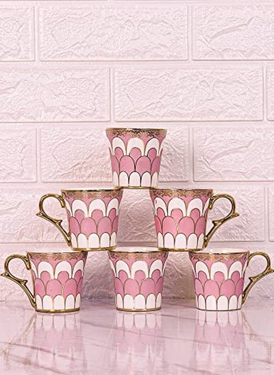 Buy Water Drop Scale Pattern Golden Tea Mugs Ceramic Tea Cups Coffee Mugs 160 ml Pink 6 Pcs Set in UAE