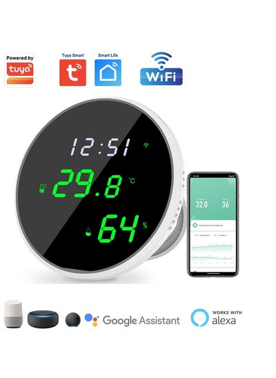 اشتري UanTii Tuya مستشعر درجة الحرارة والرطوبة الذكي واي فاي مقياس حرارة داخلي للرطوبة مع شاشة LCD يدعم Google Home Alexa في السعودية
