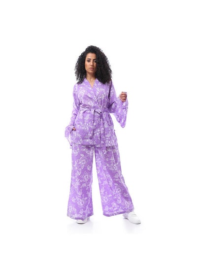 Buy Elegant Patterned Comfy Suit Set - Purple in Egypt