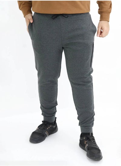 Buy Men's  Solid Double Knit Joggers - Grey in Saudi Arabia