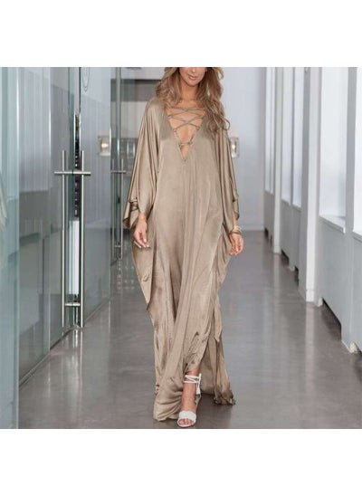 Buy New Satin Plus Size Loose Dress Beach Cover-Up Gold in UAE