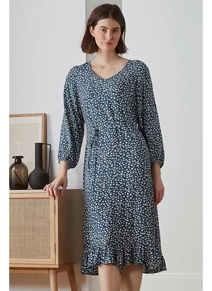 Buy Women Printed Long Sleeve Midi Dress, Navy in UAE