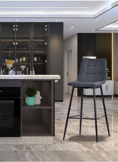 Buy Dantrix Bar Stool Kitchen Counter Height Bar Stool High Chair Furniture For Dining Room Kitchen Bar -Pu  Dark Grey in UAE