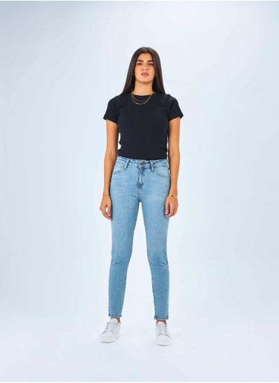 Buy High-Waist Light Blue Shade Skinny Jeans. in Saudi Arabia