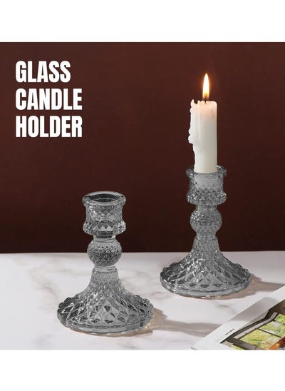 اشتري Glass Candle Holder Clear Candlestick Holder & Taper Candle Holder for Wedding Party Table Spring Decor Anniversary Dining Room Table Valentine's Day في السعودية