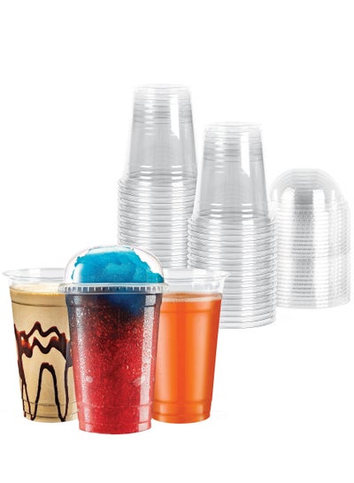 Buy KHALEEJ PACK - [50 Cups] Clear Plastic Cups 16oz With Dome Lid – Strong & Durable For All Cold Desserts – Juice – Milkshake - Smoothie - Slush & Cold Coffee. in UAE