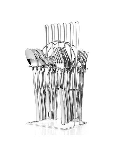 Buy 24 Pieces Flatware Set, Stainless Steel Cutlery Set with Silverware Holder, Spoons Forks Knives Set,Hanging Silverware Set Service for 6, Dishwasher Safe, Silver in Saudi Arabia