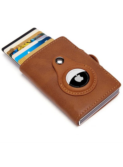 اشتري محفظة رجالية بشعار Airtag من الألومنيوم صندوق بطاقة الائتمان حامل بطاقة RFID مضاد للسرقة محفظة نقود معدنية بسحاب من الجلد الطبيعي في السعودية