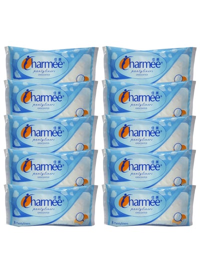 Buy Charmee Pantyliners Unscented with Extra Protection and Comfortable Dry Soft Cover (Each Pack 8 Pantyliners) (10). in UAE