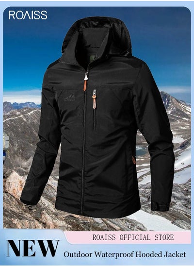 اشتري Men's Casual Loose Windproof Jacket Solid Sports Hoodie Lightweight Outdoor Hiking Zipper Jacket في الامارات