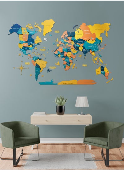 Buy 3D Wooden World Map - Indie Finish, Exquisite Wall Art for Home, Kitchen, or Office - Perfect Gift for Any Occasion, Intricately Designed, Easy to Assemble, Ideal for Travel and Decor Lovers. in UAE