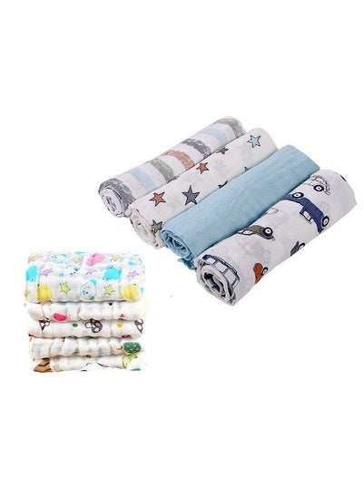 Buy Organic Muslin New Born Baby Gift Set Blue White 9 Items Pack Of 4 Muslin Swaddle Pack Of 5 Muslin Napkin in Saudi Arabia