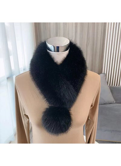 Buy Korean-style Scarf with Faux Fur Pom PomsBlack Black in Saudi Arabia