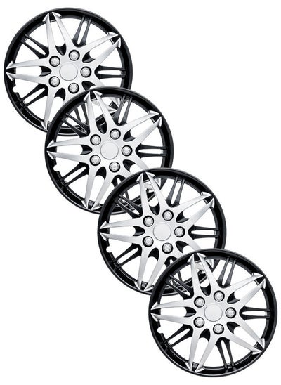 Buy EMTC Taiwan Wheel Cover Pack of 4 | 15" Inch | EM-3130 Silver Black Universal Nested Style in UAE