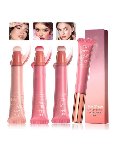 اشتري Liquid Blush Beauty Wand, 3 Colors Matte Cream Face Blushes Stick with Cushion Applicator, Multi-use Makeup Waterproof Blendable Rouge Liquid Blush Stick For Cheeks Glow Dewy Finish في السعودية