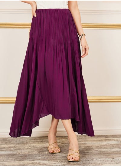 Buy Pleated Asymmetric Hem Midi Skirt in Saudi Arabia