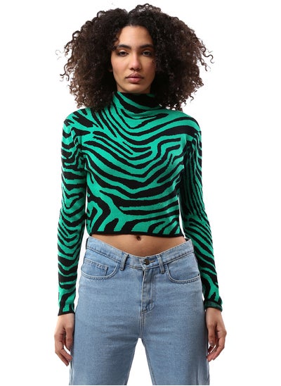 اشتري High-Neck Green & Black Zebra Short Pullover في مصر