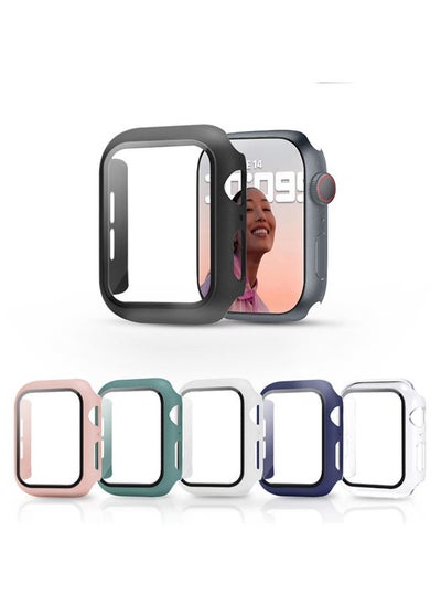 اشتري Matte Case for Apple Watch 45mm with Built in Screen Protector (Pack of 6) Protective Cover Shockproof Design - Black/Blue/Green/Clear/White/Pink في الامارات